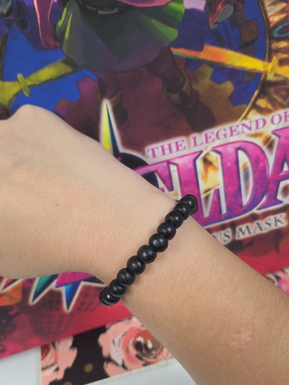 Black Beaded Stretch Bracelet for Men